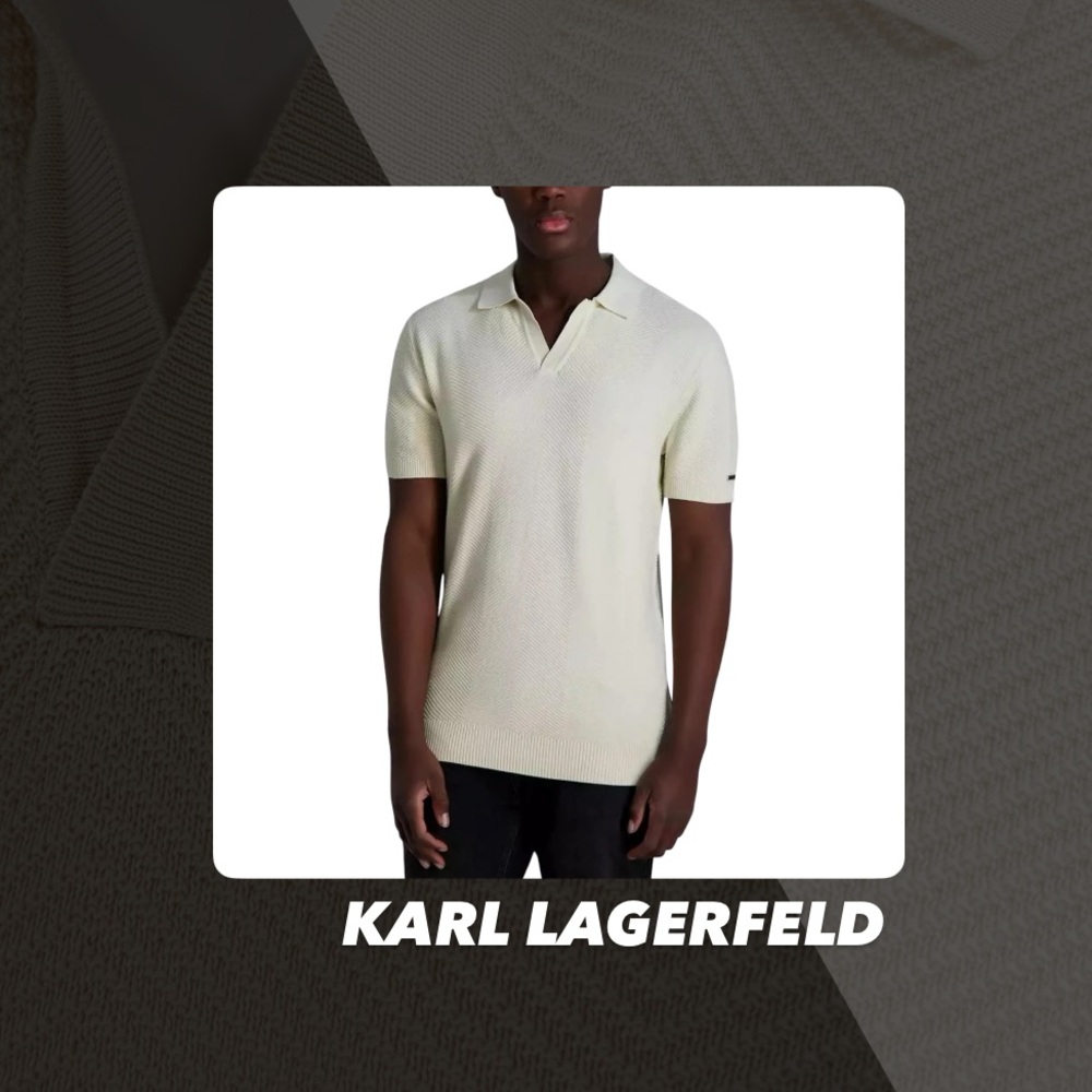 NWT Karl Lagerfeld Paris Textured Open Collar Polo